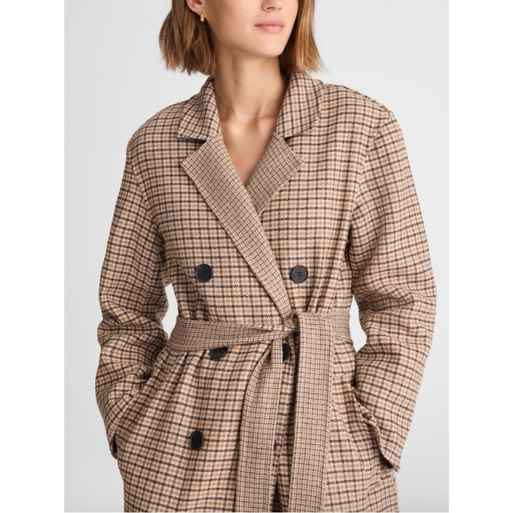 Madewell Double Faced Brushed Wool Blend Plaid Long Coat Dark Cocoa Size Medium